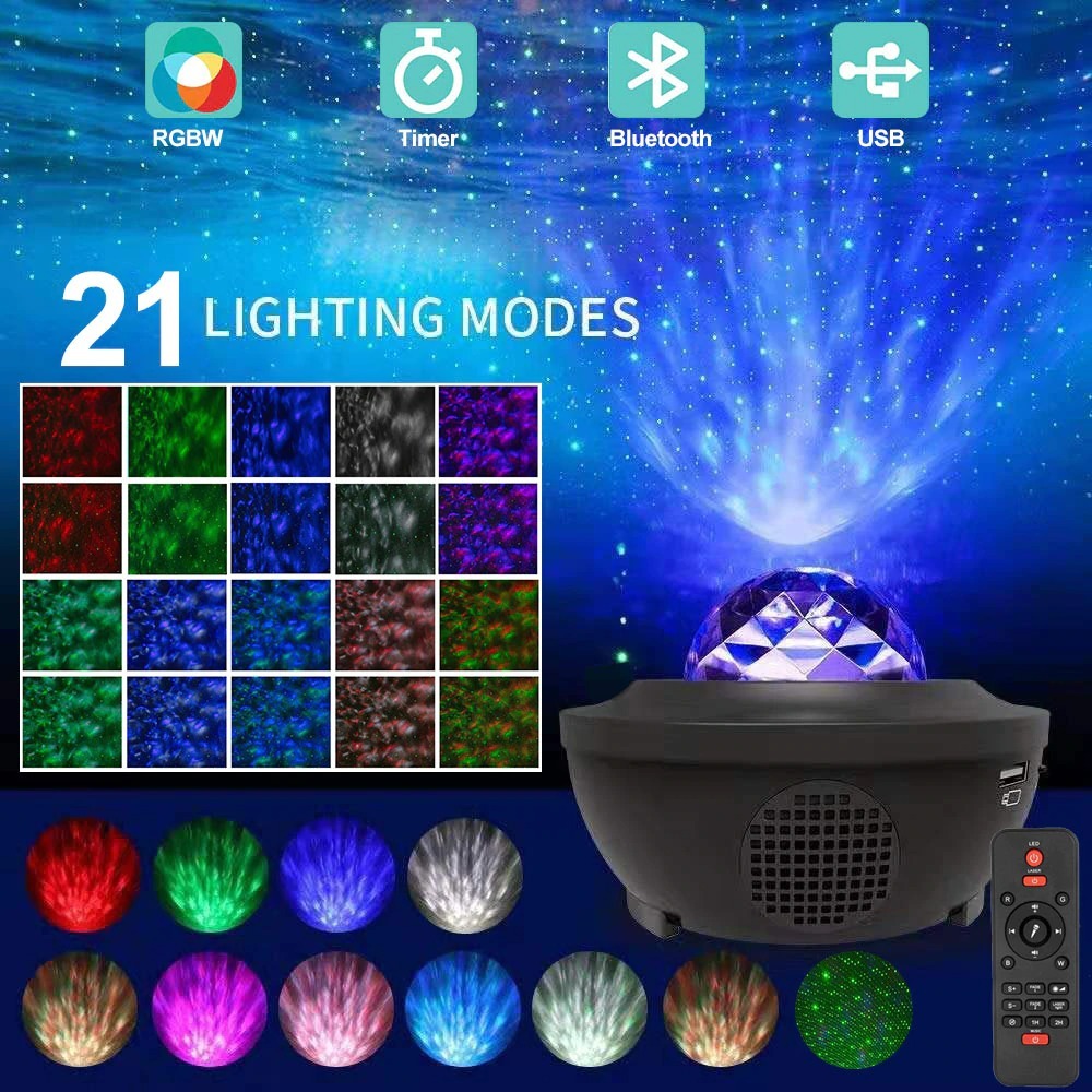 USB LED Star Night Light Music Starry Water Wave LED Projector Light Bluetooth Projector Sound-Activated Projector Light Decor - iztia