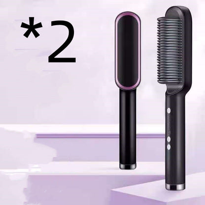 New 2 In 1 Hair Straightener Hot Comb Negative Ion Curling Tong Dual-purpose Electric Hair Brush - iztia