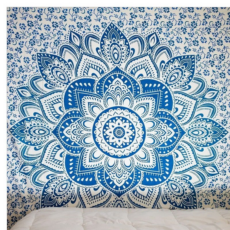 Indian Mandala Tapestry Green Blue Flower Beautiful Wall Art Tapestry 210x150cm Bedspread Beach Towel Yoga Blanket Table Cloth - iztia