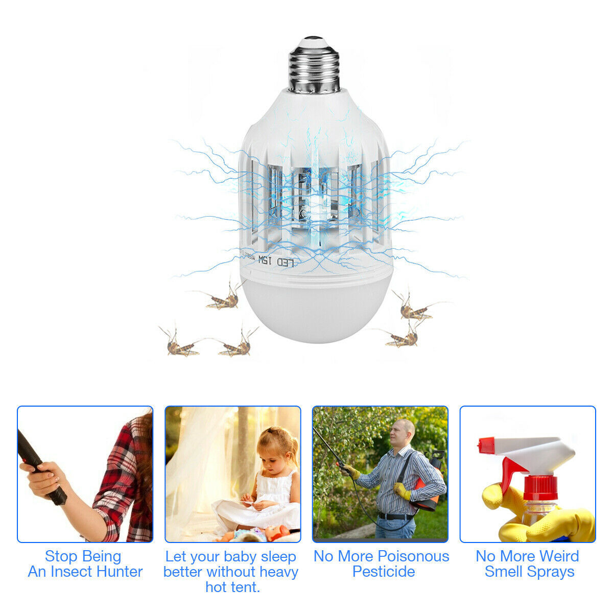 Bug Zapper Light Bulb Mosquito Lamp Fly Trap Killer Indoor Outdoor Insect E26 E27 - iztia