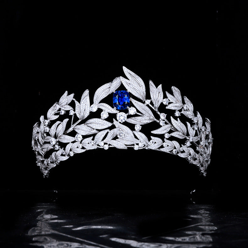 Sapphire Crown Copper Micro Inlay AAA Zircon Crown Wedding Headdress - iztia