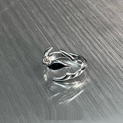 Irregular Shaped Black Onyx Metal Ring Street Tide Special-interest Design High Sense Men And Women - iztia