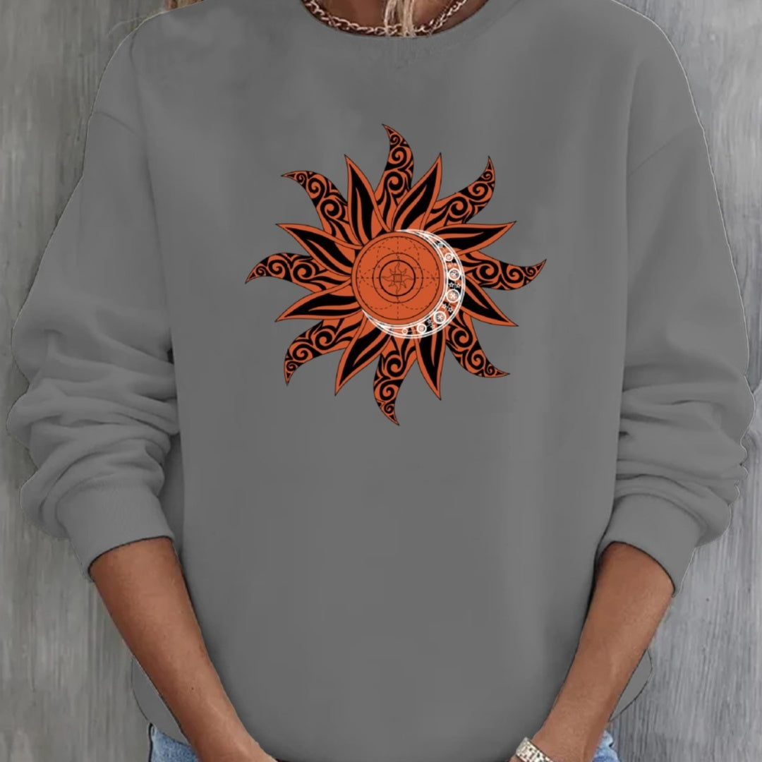 Loose Sun Series Fashion Print Round Neck Sweater - iztia