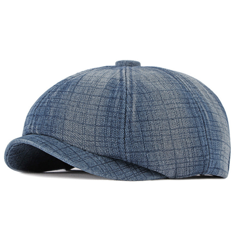 Spring And Autumn Washed Denim Octagonal Beret - iztia