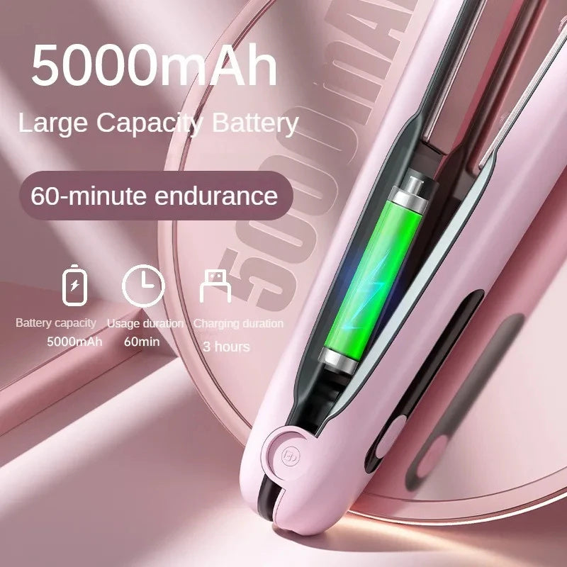 Wireless Hair Straightener Flat Iron Mini 2 IN 1 Roller USB 5000mAh Max 200 Degree Portable Cordless Curler 4 Levels Dry And Wet Uses - iztia