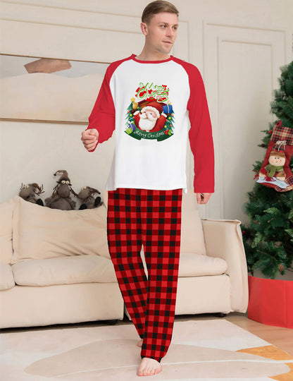 Christmas Parent-Child Clothes Set Long Sleeve T-Shirt Plaid Pants Family Matching Pajamas - iztia