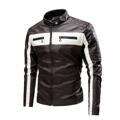 Men's Stand Collar Retro Warm Leather Jacket - iztia