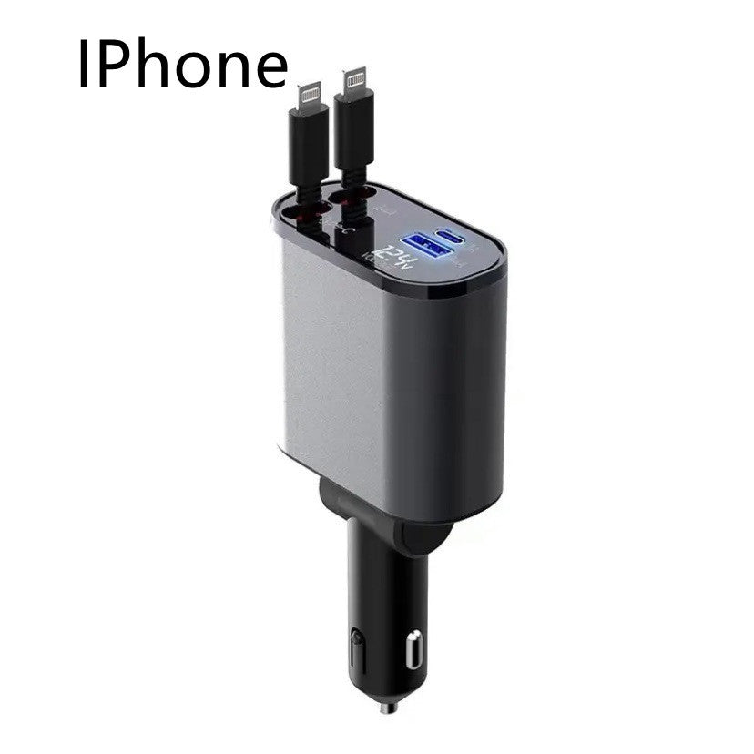 Metal Car Charger 100W Super Fast Charging Car Cigarette Lighter USB And TYPE-C Adapter - iztia