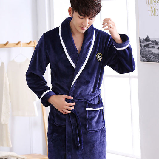 Cozy Men's Long Flannel Bathrobe - iztia