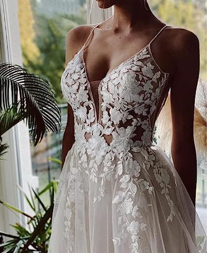 Women's Wedding Dress Lace Strap Backless - iztia