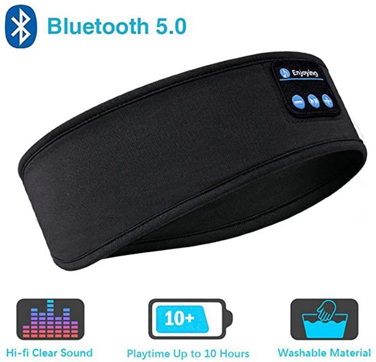 Wireless Bluetooth Sleeping Headphones Headband Thin Soft Elastic Comfortable Music Ear Phones Eye Mask For Side Sleeper Sports - iztia