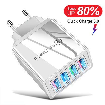 USB Charger Quick Charge 3.0 4 Phone Adapter For Tablet Portable Wall Mobile Charger Fast Charger - iztia