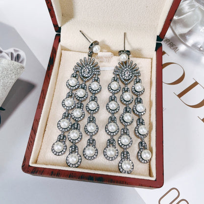 Micro Inlay Zircon Style Beaded Fringe Earrings - iztia