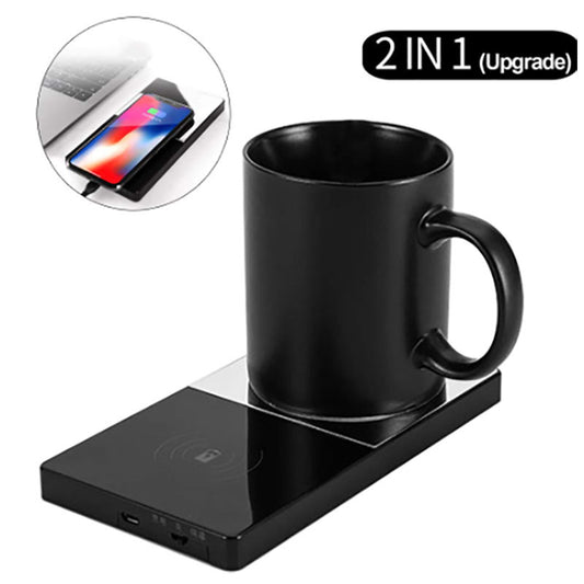 2 In 1 Heating Mug Cup Warmer Electric Wireless Charger For Home Office Coffee Milk - iztia