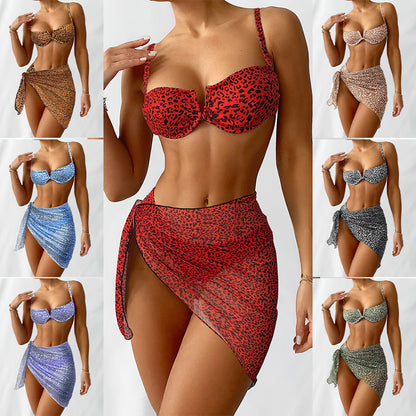 Three-piece Floral Bikini Beach Dress - iztia