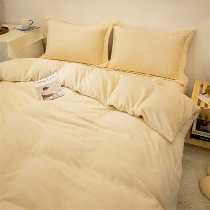 Four-piece Plush Double-sided Fleece Warm Yellow Duvet Cover - iztia