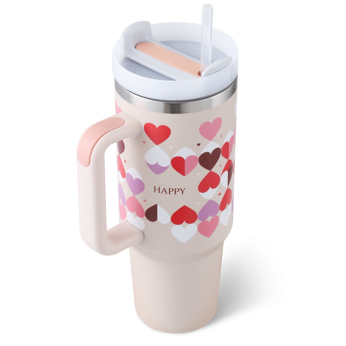 40 Oz Tumbler With Handle Straw Insulated, Stainless Steel Spill Proof Vacuum Coffee Cup Tumbler With Lid Tapered Mug Gifts For Valentine Lover Suitable For Car Gym Office Travel - iztia