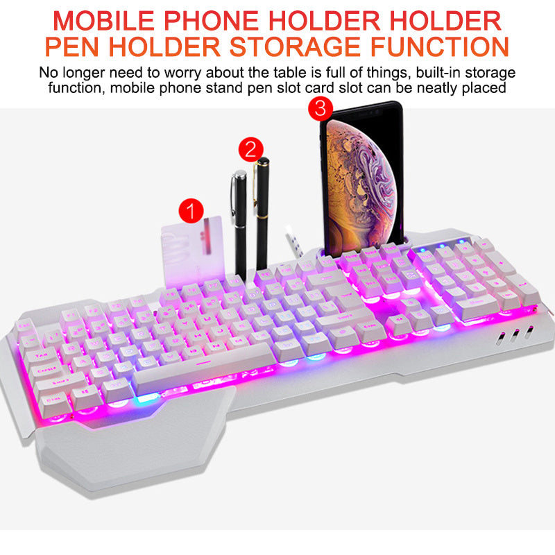 ErgonomicWired Gaming Keyboard with RGB Backlight Phone Holder - iztia