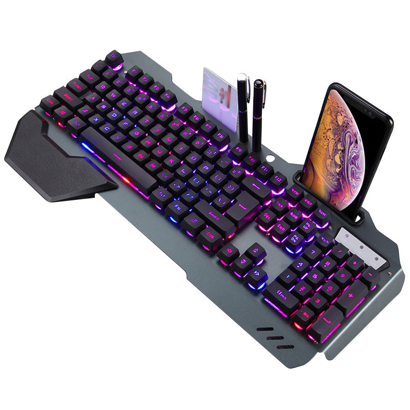 ErgonomicWired Gaming Keyboard with RGB Backlight Phone Holder - iztia