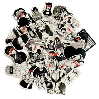 30 black and white bunny girl stickers - iztia