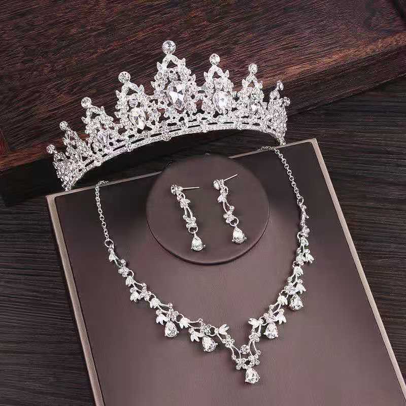 Bridal Rhinestone Crown Necklace Set Wedding Accessories - iztia