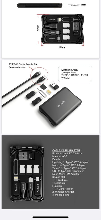 Multifunctional Travel Survival Card All-in-One Data Cable - iztia