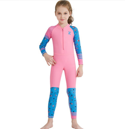 Children's quick-drying diving suit girls boys conjoined long-sleeved snorkeling suit swimwear size children's swimwear sunscreen swimsuit - iztia