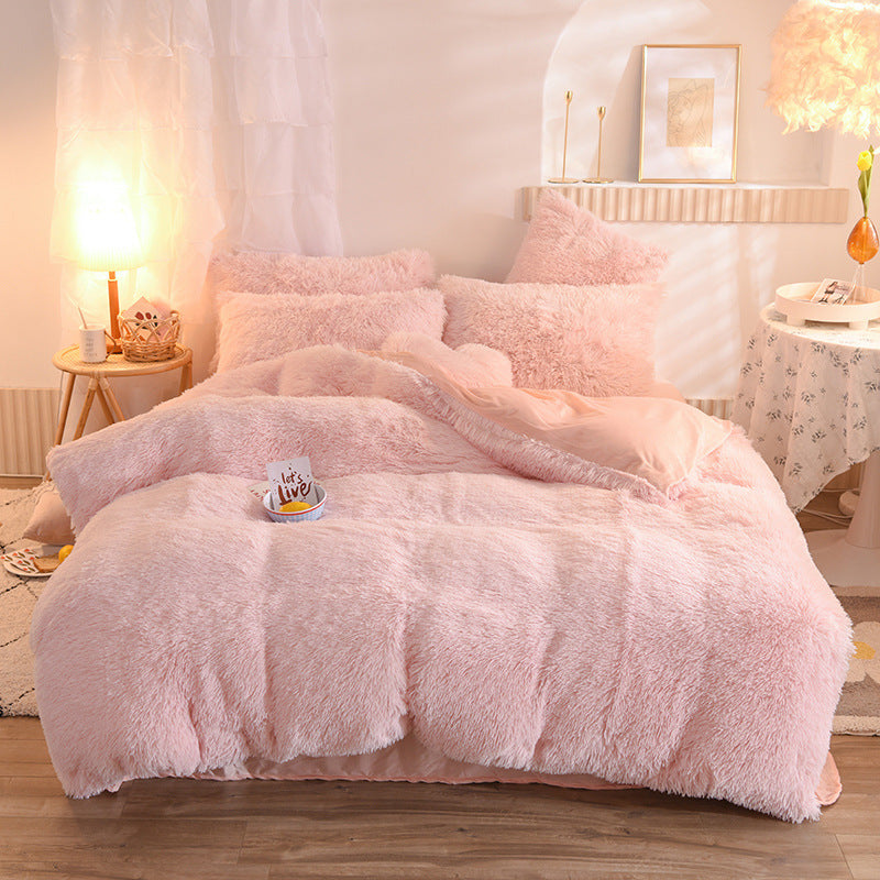 Luxury Thick Fleece Duvet Cover Queen King Winter Warm Bed Quilt Cover Pillowcase Fluffy Plush Shaggy Bedclothes Bedding Set Winter Body Keep Warm - iztia