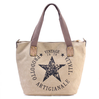 Popular Canvas Printed Five-pointed Star Handbag - iztia