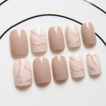 Light khaki smudge false nails - iztia