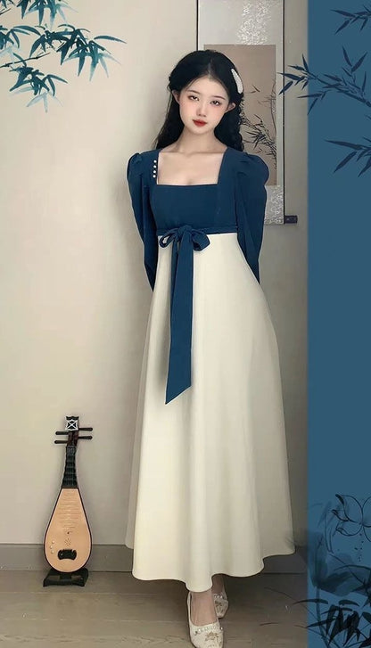 Long Sleeve Square-neck Dress - iztia