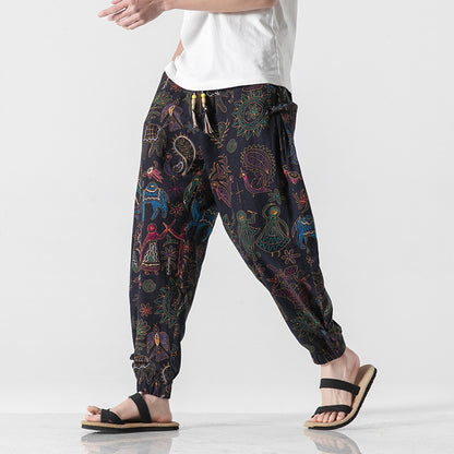 Men's Beach Pants Retro Buckle Casual Trousers - iztia