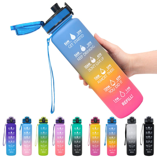 1L Tritan Water Bottle With Time Marker Bounce Cover Motivational Water Bottle Cycling Leakproof Cup For Sports Fitness Bottles - iztia