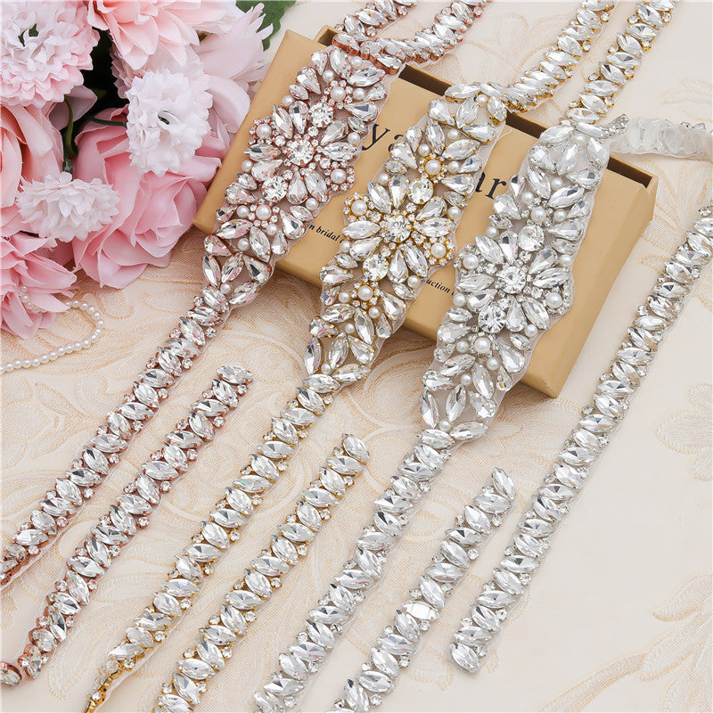 Rhinestone Applique Wedding Dress Waist Jewelry - iztia