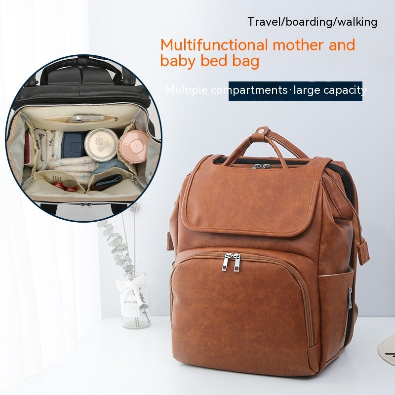 Leisure Crib Baby Diaper Bag Lightweight And Large Capacity Splash-proof Multi-purpose Shoulder Mummy Backpack - iztia