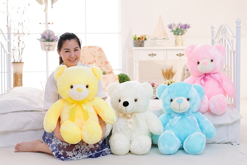 Creative Light Up LED Teddy Bear Stuffed Animals Plush Toy Colorful Glowing Christmas Gift For Kids Pillow - iztia