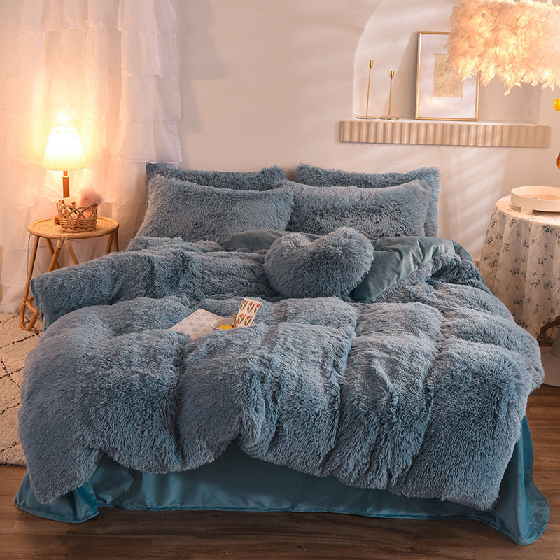 Luxury Thick Fleece Duvet Cover Queen King Winter Warm Bed Quilt Cover Pillowcase Fluffy Plush Shaggy Bedclothes Bedding Set Winter Body Keep Warm - iztia