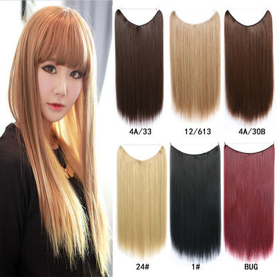 22 inches Invisible Wire No Clips in Hair Extensions Secret Fish Line Hairpieces Silky Straight Synthetic - iztia