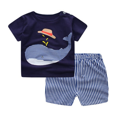 Cartoon Clothing Baby Boy Summer Clothes T-shirt Baby Girl Casual Clothing Sets - iztia