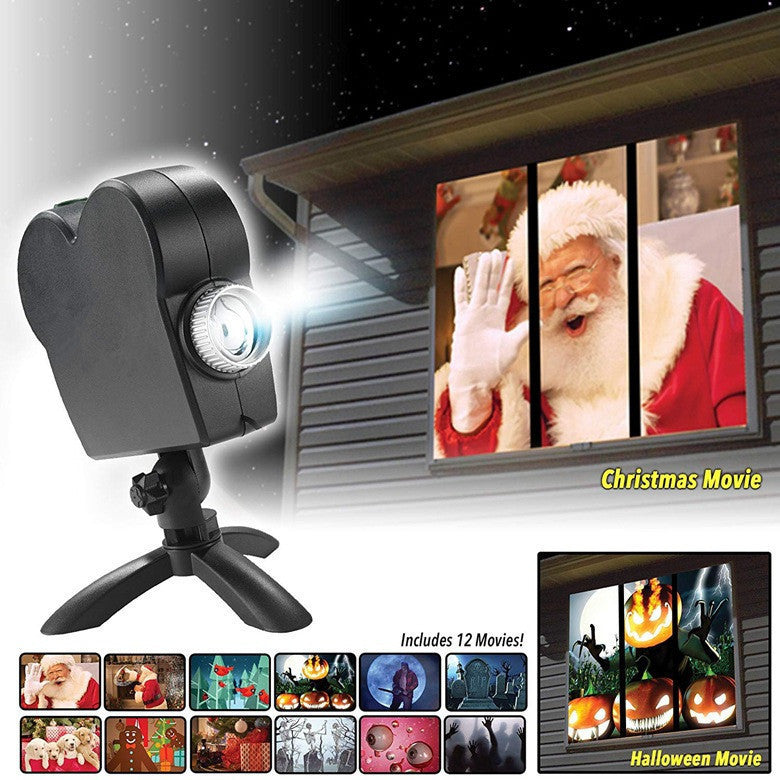 Halloween  Christmas Laser Projector 12 Movies Disco Light Mini Window Home Theater Projector Indoor Outdoor Projector - iztia