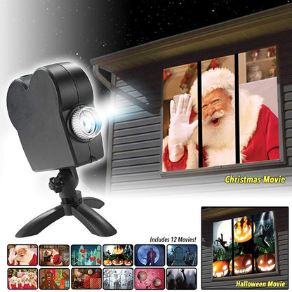 Halloween  Christmas Laser Projector 12 Movies Disco Light Mini Window Home Theater Projector Indoor Outdoor Projector - iztia