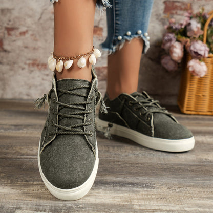 Denim Low-top Lace-up Sports Casual Shoes - iztia