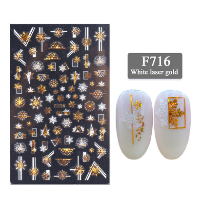 New Nail Stickers 3D Christmas Series Two-color Golden Laser Snowflake Thin Stickers Nail Art Design Nail Art Stickers - iztia