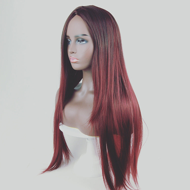 Long straight hair fashion gradient fake hair - iztia