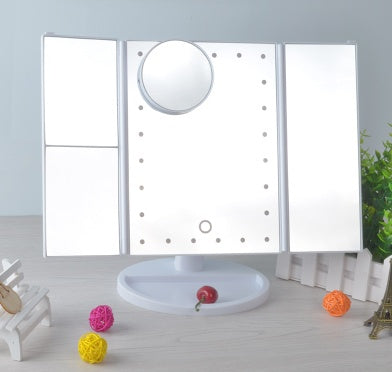 Three-sided Foldable Magnifying Desktop Makeup Mirror With Lamp - iztia