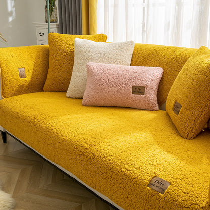 Modern Solid Color Winter Lamb Wool Sofa Towel Thicken Plush Soft And Smooth Sofa Covers For Living Room Anti-slip Couch Cover - iztia