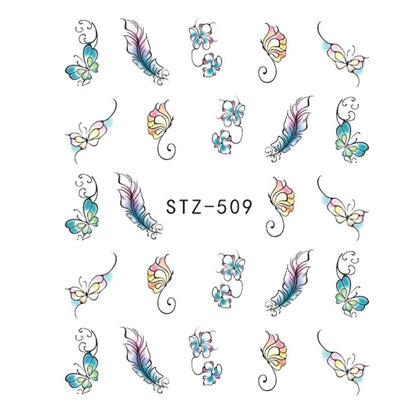 1pcs Nail Sticker Butterfly Flower Water Transfer Decal Sliders for Nail Art Decoration Tattoo Manicure Wraps Tools Tip JISTZ508 - iztia