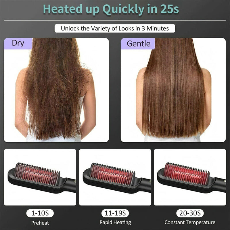 New 2 In 1 Hair Straightener Hot Comb Negative Ion Curling Tong Dual-purpose Electric Hair Brush - iztia