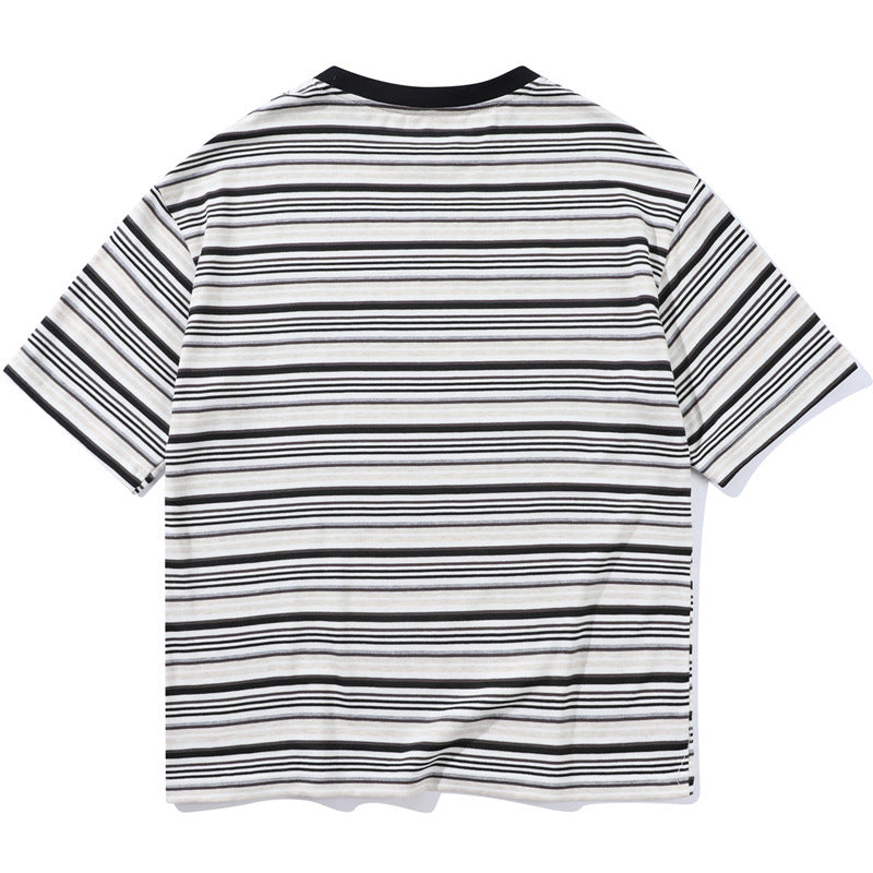 Men's Striped Loose Artistic Youth Fresh T-shirt - iztia