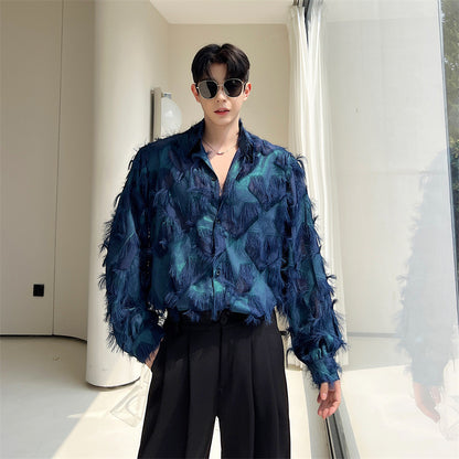 Heart-shaped Tassel Hollow-out Senior Sense Of Design Shirt Men's Autumn Fashion Loose Personality - iztia